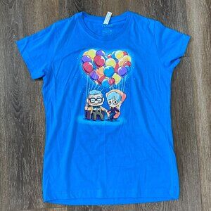 Teeturtle Disney Pixar Ladies Medium Blue T-Shirt Featuring Up Balloon Design